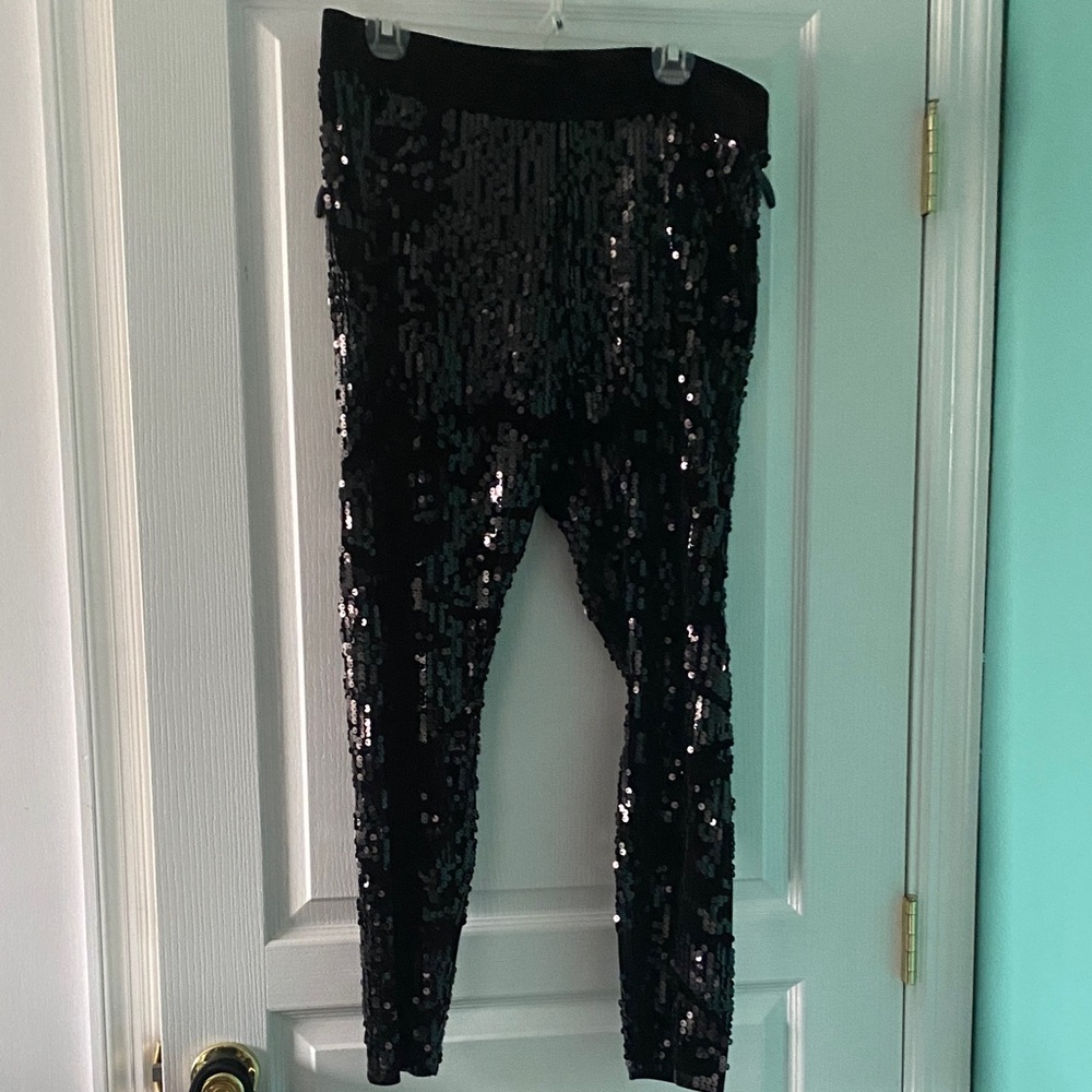 Express Black Sequin and velvet leggings